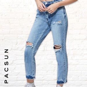 PacSun Eco Light Blue Distressed Mom Jeans Size 23 High Rise Ripped
